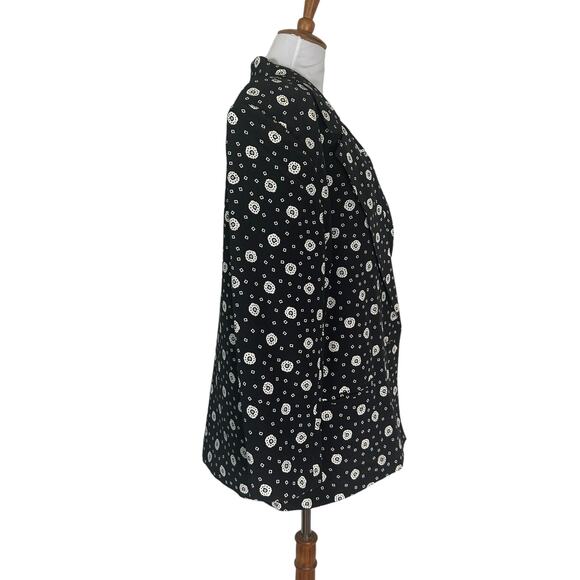 Vintage 80s Black White Patterned Blazer Jacket Country Suburban 18 - Picture 6 of 7